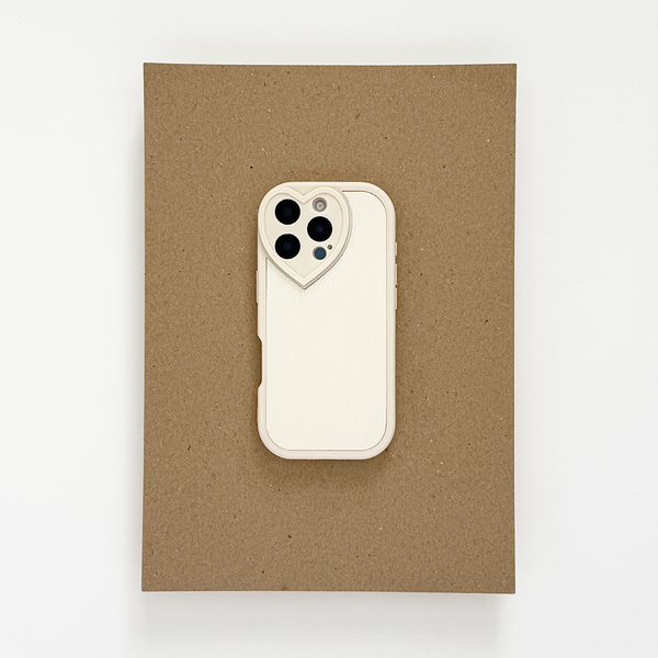 Cream Ribbed Heart Camera Phone Case