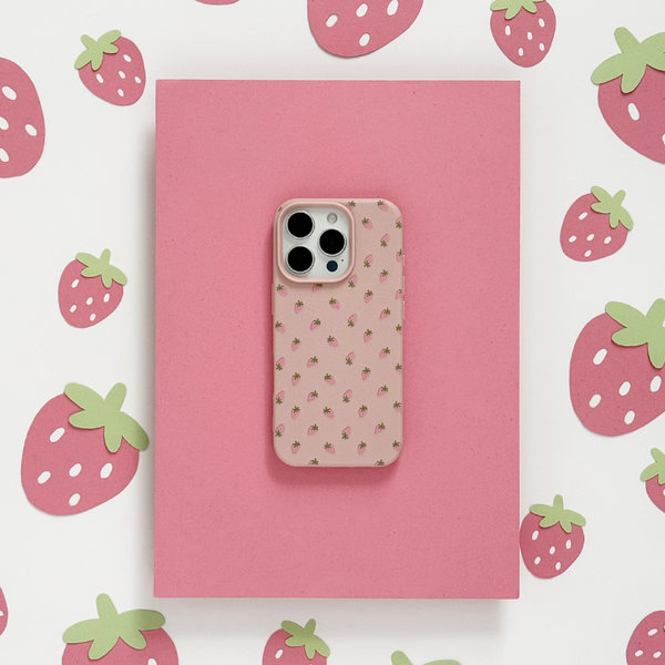 Ditsy Strawberries Phone Case - Powder Pink