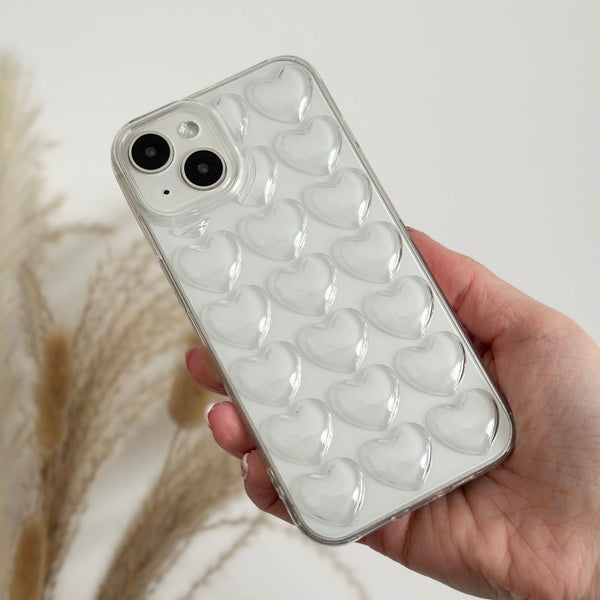 3D Hearts Phone Case - Clear