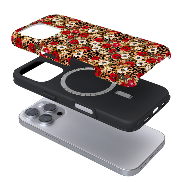 Tough MagSafe Phone Case - Leopard Print Roses