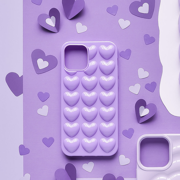 3D Hearts Phone Case - Deep Lilac