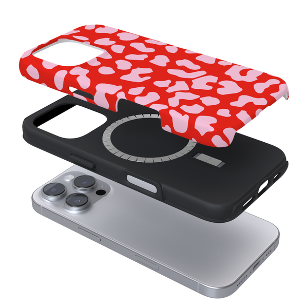Tough MagSafe Phone Case - Red & Pink Leopard