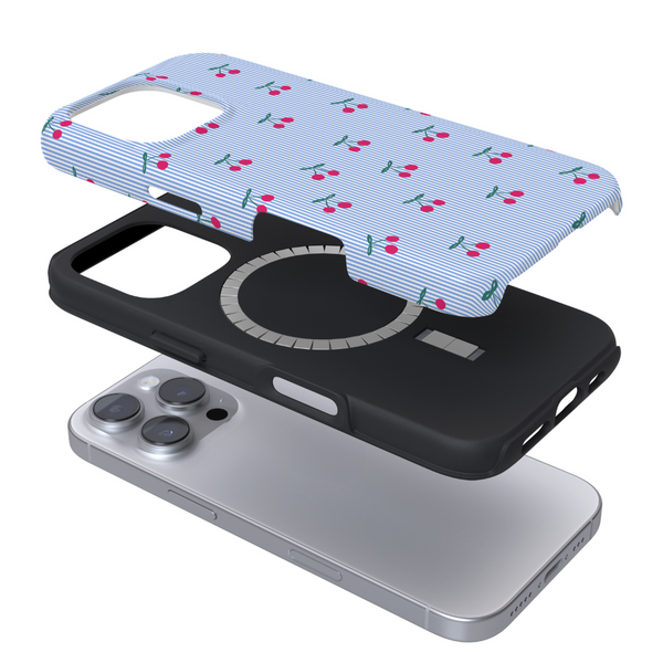 Tough MagSafe Phone Case - Blue Stripe Cherries