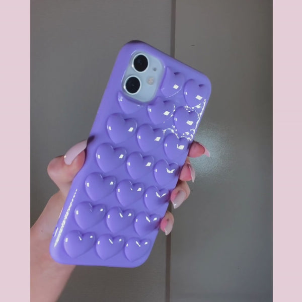 3D Hearts Phone Case - Deep Lilac
