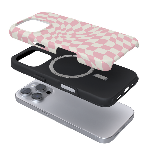 Tough MagSafe Phone Case - Pink Wavy Checkerboard