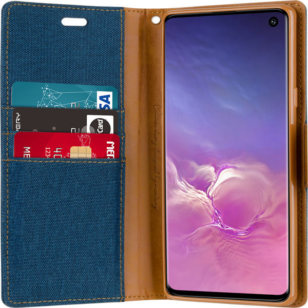 Goospery Canvas Diary For Galaxy S10 Plus in Black, Blue, Green, Grey, Navy, Pink, Red - Navy