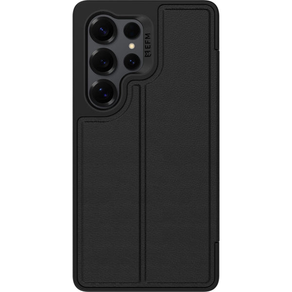 EFM Monaco Vegan Leather Wallet Case with D3O BIO for Galaxy S25 Ultra (Black)