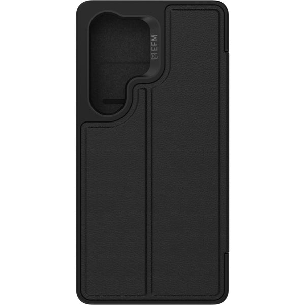 EFM Monaco Vegan Leather Wallet Case with D3O BIO for Galaxy S25 Ultra (Black)