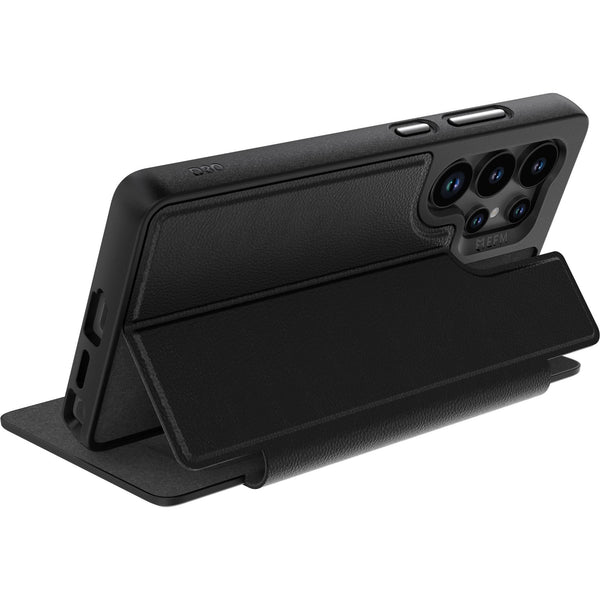 EFM Monaco Vegan Leather Wallet Case with D3O BIO for Galaxy S25 Ultra (Black)