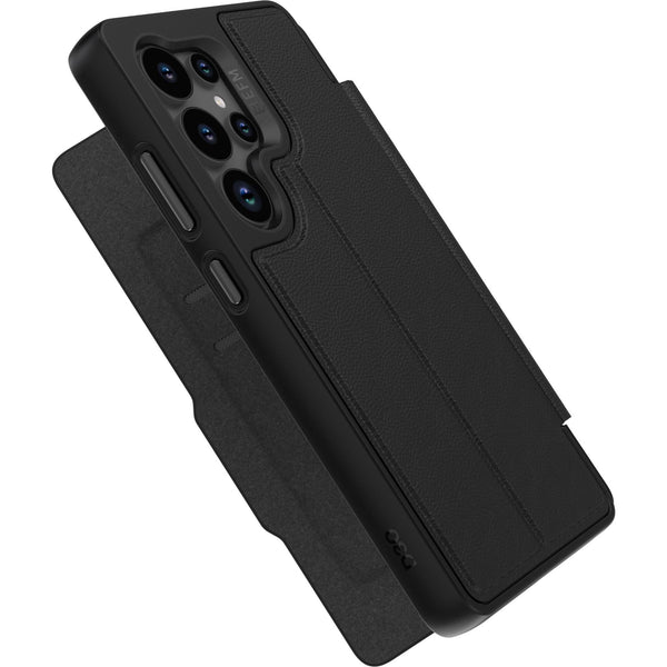 EFM Monaco Vegan Leather Wallet Case with D3O BIO for Galaxy S25 Ultra (Black)