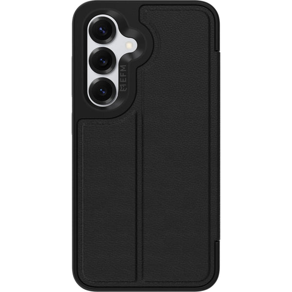 EFM Monaco Vegan Leather Wallet Case with D3O BIO for Galaxy S25 (Black)