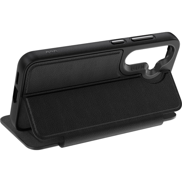 EFM Monaco Vegan Leather Wallet Case with D3O BIO for Galaxy S25 (Black)