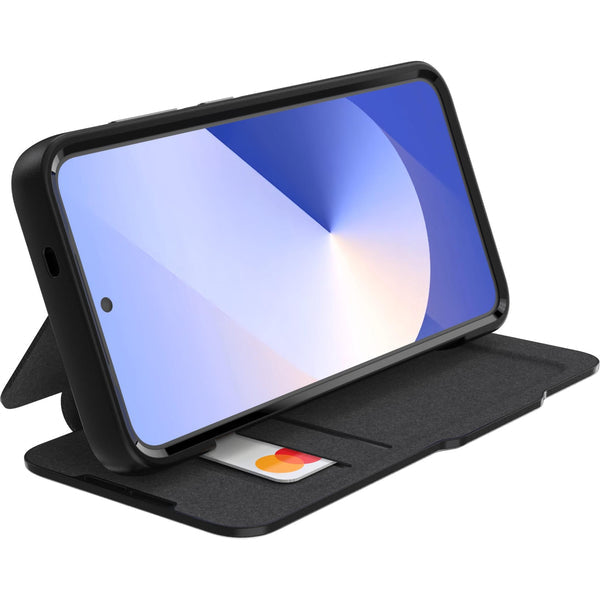 EFM Monaco Vegan Leather Wallet Case with D3O BIO for Galaxy S25 (Black)