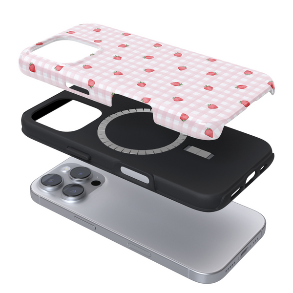 Tough MagSafe Phone Case - Gingham Ditsy Strawberries