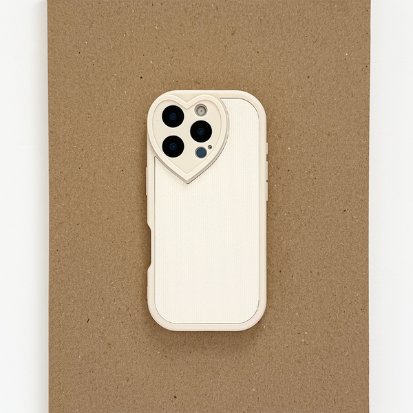 Cream Ribbed Heart Camera Phone Case