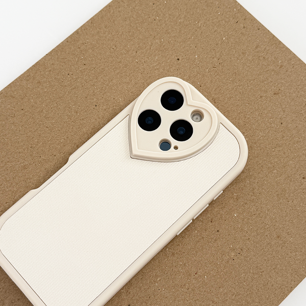 Cream Ribbed Heart Camera Phone Case