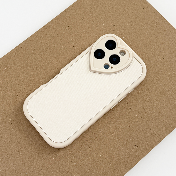Cream Ribbed Heart Camera Phone Case