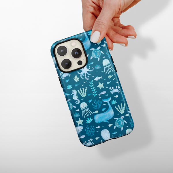 Tough MagSafe Phone Case - Sea Life Party - Blue