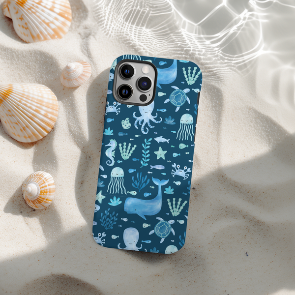 Tough MagSafe Phone Case - Sea Life Party - Blue