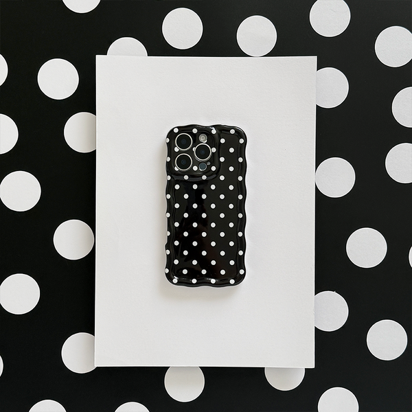 Wavy Phone Case - Black Polka Dot