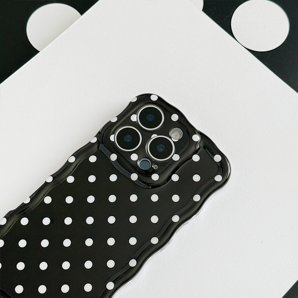 Wavy Phone Case - Black Polka Dot