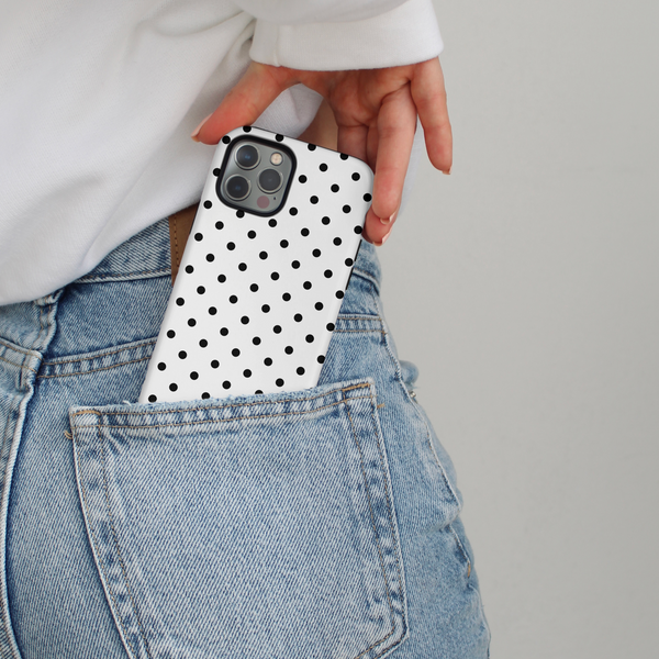 Tough MagSafe Phone Case - White Polka Dots