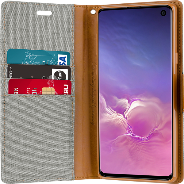 Goospery Canvas Diary For Galaxy S10 Plus in Black, Blue, Green, Grey, Navy, Pink, Red - Black