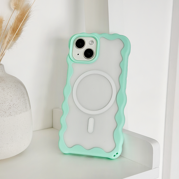Wavy MAGSAFE Clear Phone Case - Mint